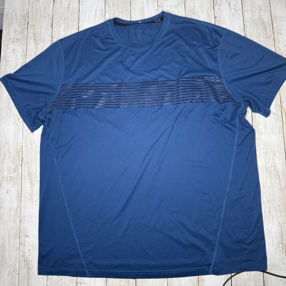 MSX by Michael Strahan Blue Short Sleeve Striped Athletic Training T-Shirt